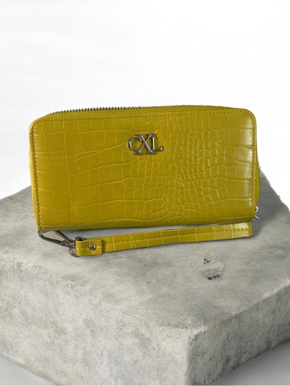 CXL Christian Lacroix XXL Yellow Croc Embossed Zip Around Wristlet Wallet Clutch